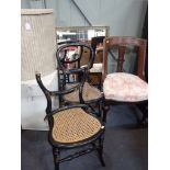 A PAIR OF VICTORIAN JAPANNED BALLOON-BACK CHAIRS