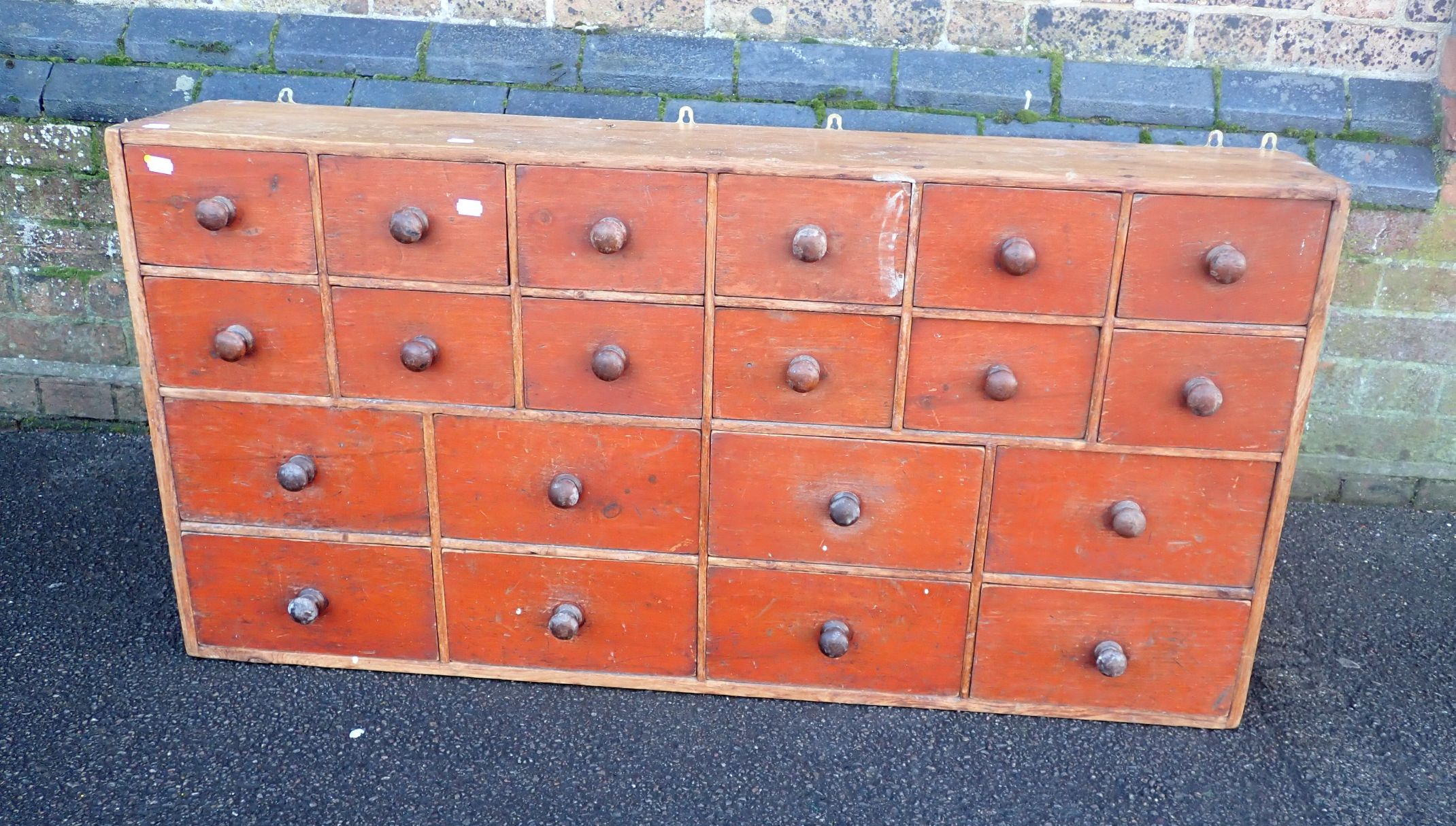 A VICTORIAN BANK OF SHOP OR WORKSHOP DRAWERS