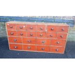 A VICTORIAN BANK OF SHOP OR WORKSHOP DRAWERS