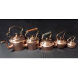 FIVE VARIOUS OLD COPPER KETTLES