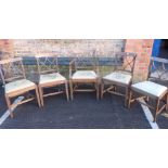 FIVE MAHOGANY SHERATON STYLE DINING CHAIRS