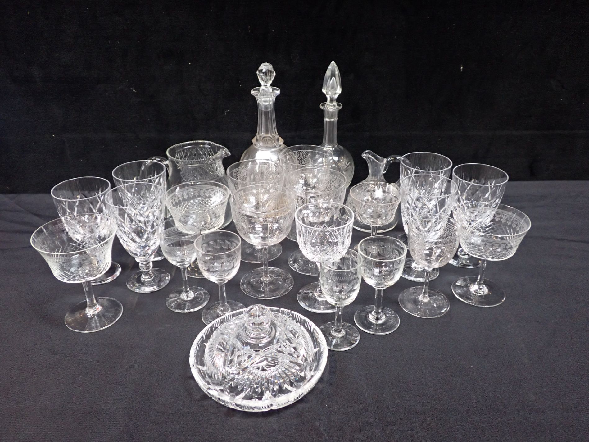 SIX WEBB CORBETT WINE GLASSES, AND OTHER GLASS WARE