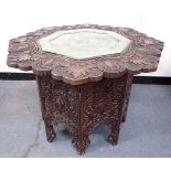 FINELY CARVED HARDWOOD AND COPPER BURMESE TABLE