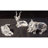 THREE SWAROVSKI CRYSTAL FIGURES - ELEPHANT, STAG AND LION