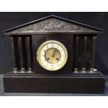 A SLATE MANTEL CLOCK, OF ARCHITECTURAL FORM