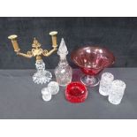 A REGENCY IRISH STYLE CUT GLASS AND ORMOLU CANDLEABRA