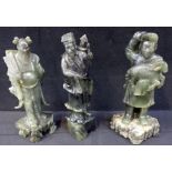 THREE CHINESE CARVED SOAPSTONE FIGURES