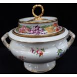 A 19TH CENTURY PORCELAIN TUREEN, PAINTED WITH FLOWERS