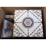 A BOX OF MIXED TILES, VICTORIAN AND LATER