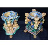 TWO EARLY 20TH CENTURY ITALIAN MAIOLICA TABLE SALTS