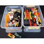 A QUANTITY OF SCALEXTRIC ACCESSORIES AND TRACK