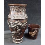 A CHINESE CAST BRONZE VASE, WITH BIRDS AMONGST PRUNUS