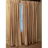 A PAIR OF CREAM SATIN TWO-TONE CURTAINS WITH POLE