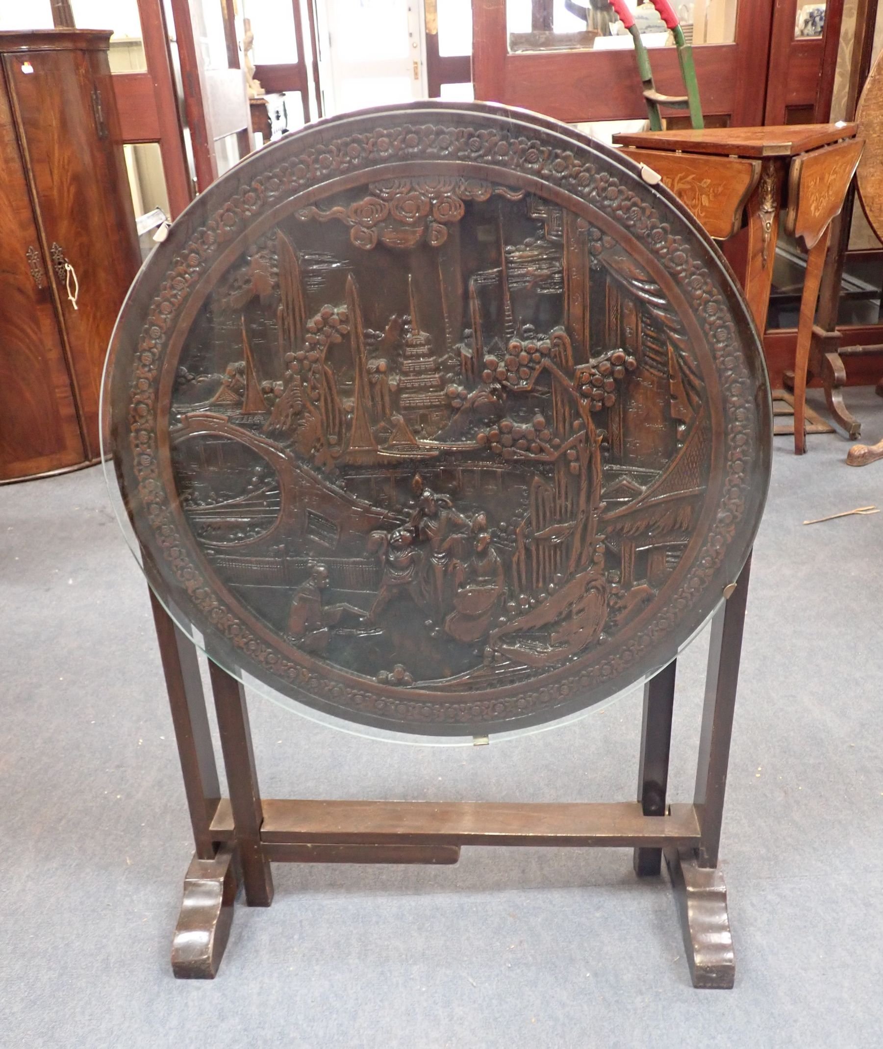 A CARVED HARDWOOD CHINESE TABLE - Image 2 of 2