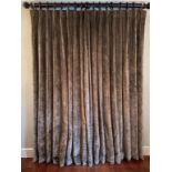 TWO PAIRS BROWN/CREAM CHENNILE CURTAINS WITH POLES