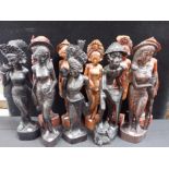 A COLLECTION OF BALINESE CARVED HARDWOOD FIGURES