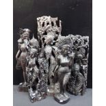 A COLLECTION OF BALINESE CARVED HARDWOOD FIGURES