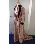 A 19TH CENTURY PAISLEY SILK AND VELVET DAY DRESS