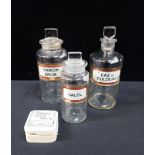 THREE CHEMIST'S BOTTLES WITH INLAID GILT-GLASS LABELS