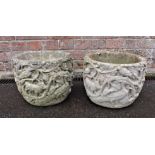 A PAIR OF WEATHERED GARDEN PLANTERS