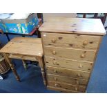 A NARROW PINE CHEST OF SIX DRAWERS