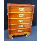 A MILITARY STYLE YEW WOOD CHEST OF FIVE DRAWERS