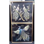 A PAIR OF AESTHETIC STYLE FRAMED EMBROIDERIES OF PEACOCKS