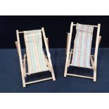 A PAIR OF TOY MINIATURE DECKCHAIRS