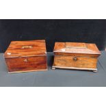 A GEORGE III MAHOGANY BOX FITTED THREE INTERIOR COMPARTMENTS