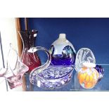 AN ART GLASS VASE, AND OTHER GLASS WARE