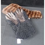 A PAIR OF VINTAGE ASTRAAKHAN AND LEATHER DRIVING GLOVES
