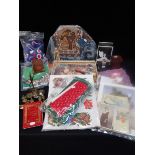 A COLLECTION OF VINTAGE GREETINGS CARDS, FABRICS