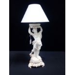 A PARIAN WARE LAMP ON A GILT GLAZED CERAMIC BASE