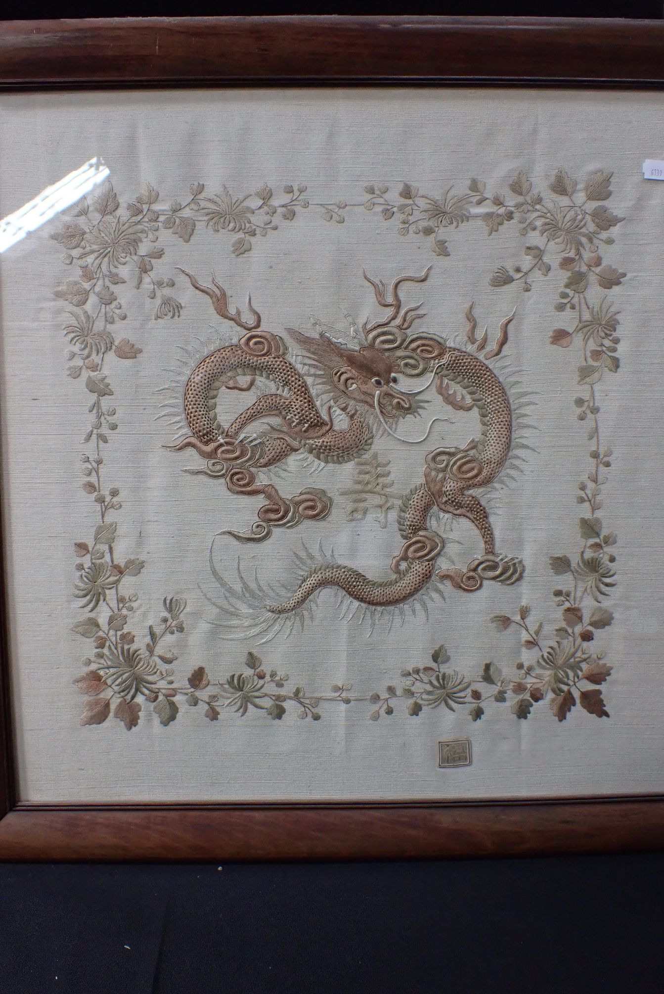 TWO CHINESE EMBROIDERED CREAM SILK PANELS - Image 2 of 6