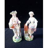 A PAIR OF 18TH CENTURY SOFT PASTE PORCELAIN FIGURES OF MALE AND FEMALE GARDENERS