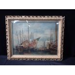 VENICE, SCENE WITH SHIPS, OIL ON CANVAS