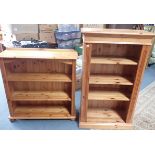 TWO PINE OPEN BOOKCASES