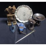 A BRASS COMPANION SET, A SET OF SCALES