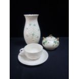A BELLEEK FIRST PERIOD PORCELAIN INSTITUTE PATTERN CUP AND SAUCER