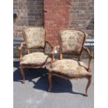 A PAIR OF FRENCH FAUTEILS WITH WOOL WORK SEATS
