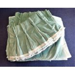 A SUITE OF FOUR DUCK EGG BLUE VELVET COUNTRY HOUSE CURTAINS AND PELMET