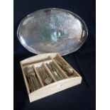 A LARGE SILVER PLATED SERVING TRAY