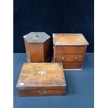 A MINIATURE MAHOGANY CHEST OF THREE DRAWERS
