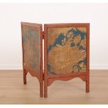 AN EDWARDIAN PALE BROWN PAINTED TWO FOLD SCREEN