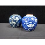 TWO SIMILAR CHINESE BLUE AND WHITE PRUNUS JARS