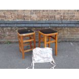 A PAIR OF UTILITARIAN LIGHTWOOD STOOLS, WITH REMOVABLE SEATS