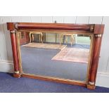 A 19TH CENTURY ROSEWOOD AND GILT OVERMANTEL MIRROR