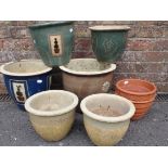 A SMALL COLLECTION OF GLAZED GARDEN POTS