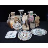 A CHINESE CRACKLE-GLAZE VASE AND A COLLECTION OF CERAMICS