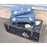 A MILITARY BLACK METAL UNIFORM TRUNK